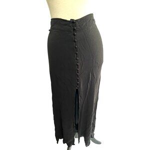 Express Black Crinkle Button Front Maxi Skirt Sz Large Womens Soft
